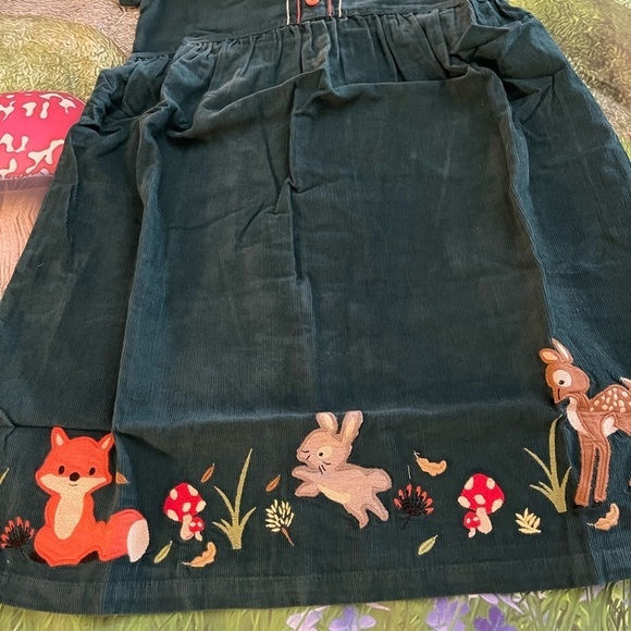 Beebay Green Woodland Creatures Corduroy A-Line Dress - Girls, Size 7Y, NWOT - Picture 6 of 12